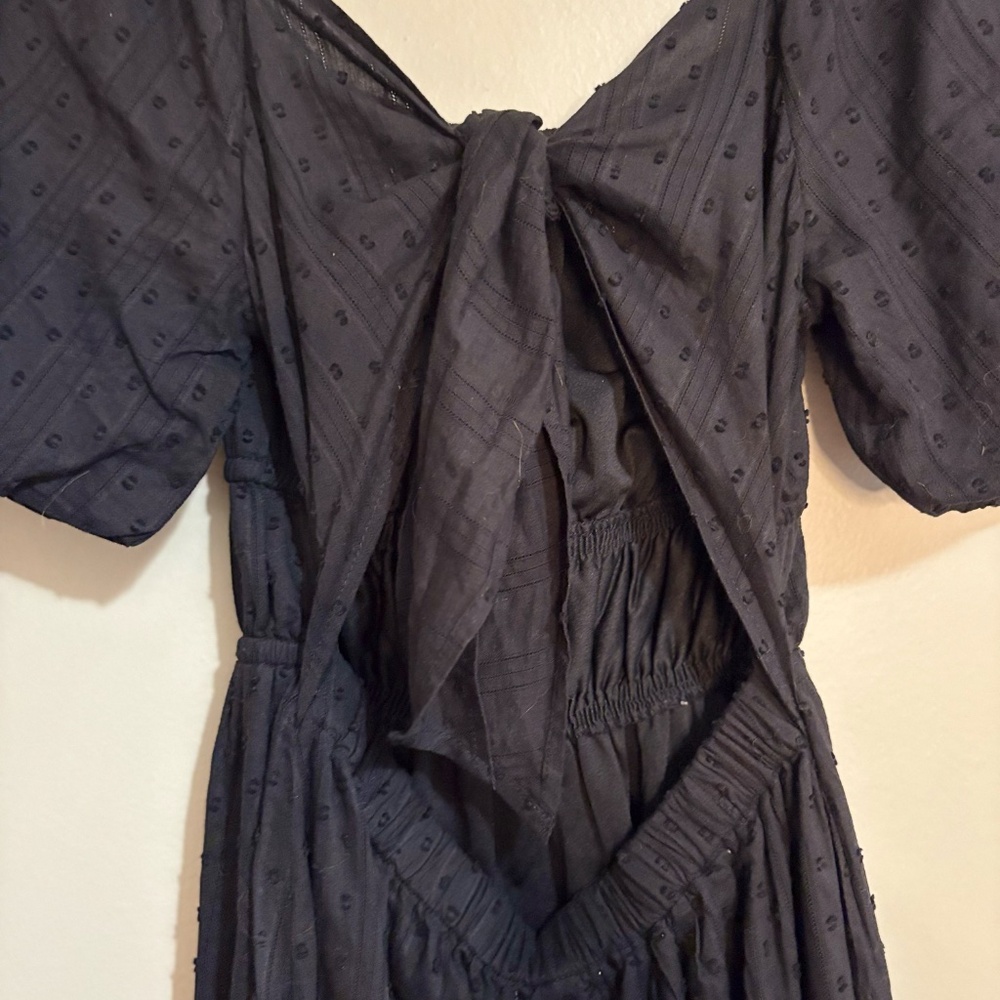 Japna Black Eyelet Cotton Puff Sleeve Open Back Dress – Size Small EUC - Picture 13 of 16